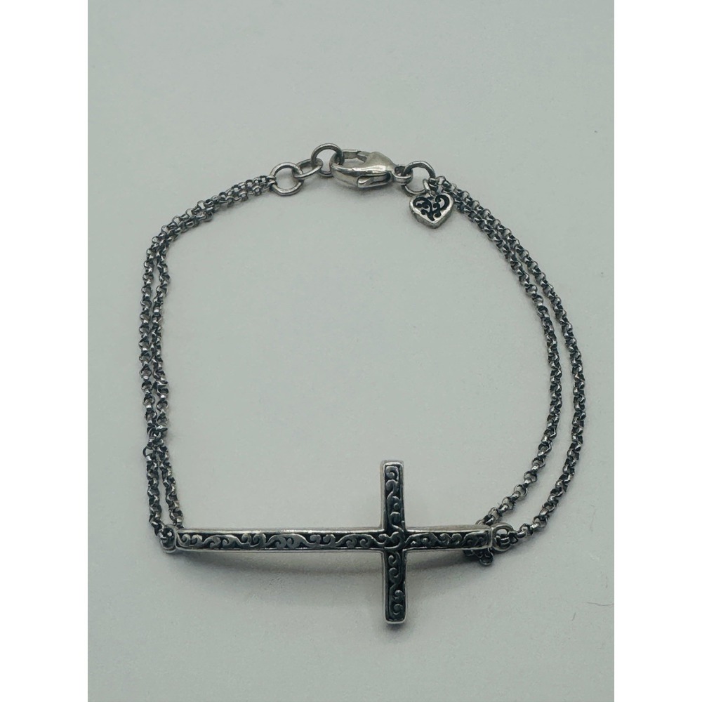 Lois Hill 925 Sterling Silver Cross Bracelet Double Chain 6.75